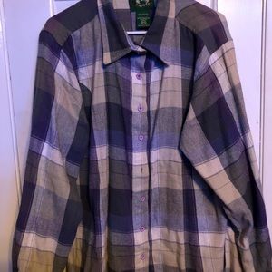 purple and white plaid flannel